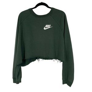 Nike cropped sweatshirt womens XL Green Raw Hem Crewneck